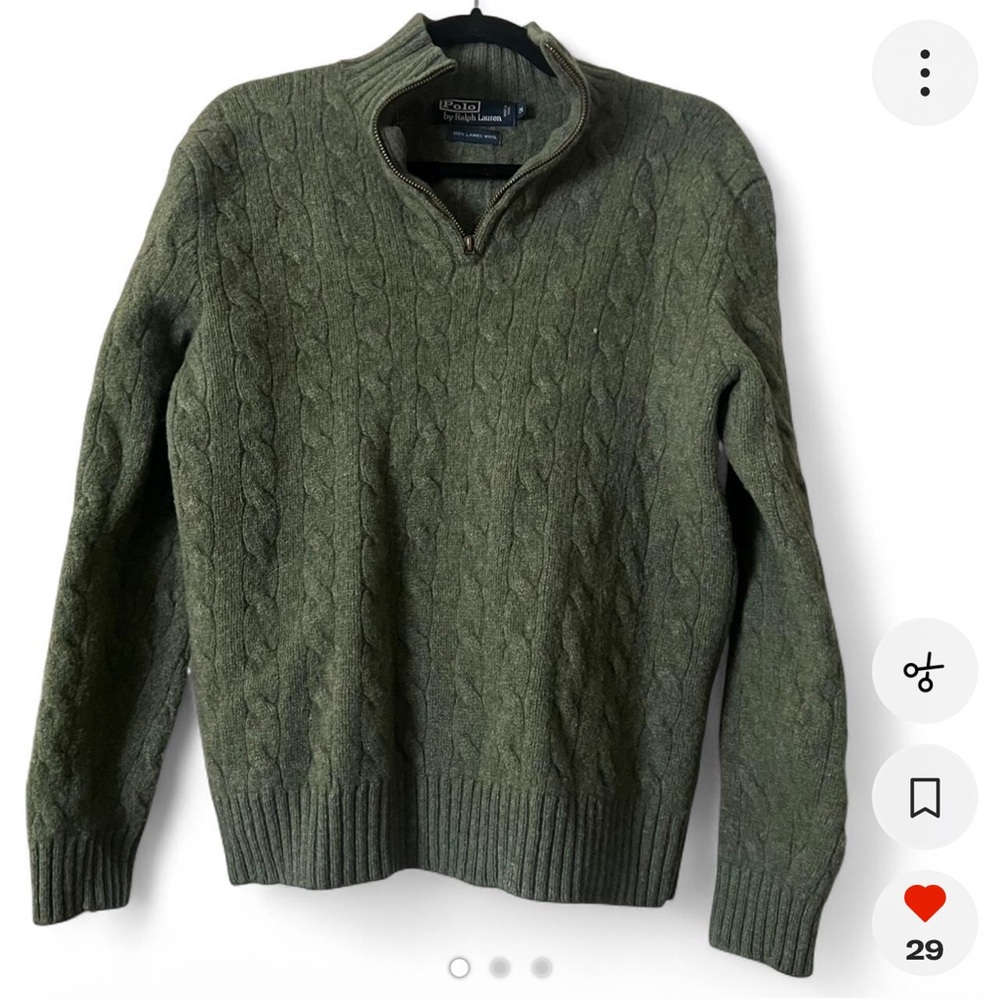 Ralph Lauren Olive Zip-Up Cable Knit Sweater